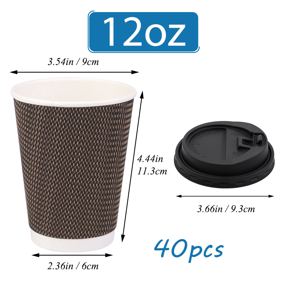 12 Oz Disposable Ripple Wall Brown Hot Coffee Paper Cups with Lids Brown  Price Cheap – prgery