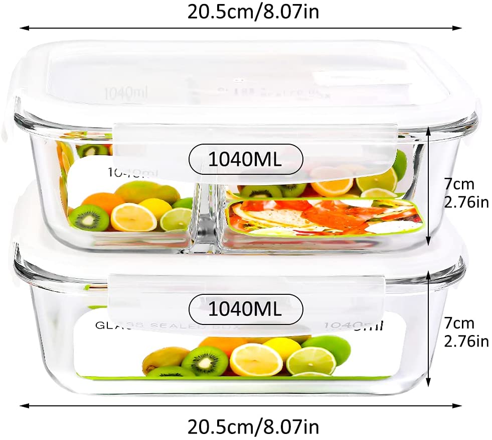 35.17Oz Glass Containers with Lids Glass Meal Prep Containers 3 Compar –  prgery