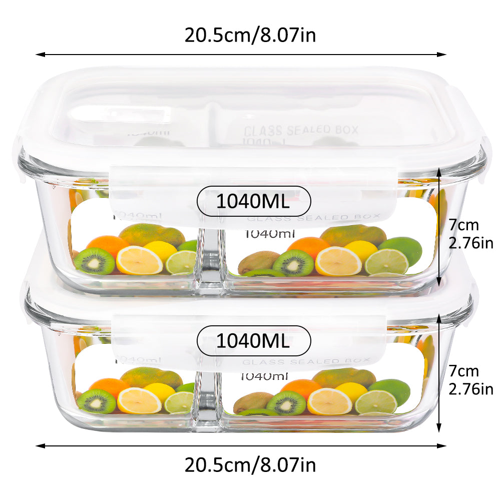 3 Compartment Glass Meal Prep Containers with Lids